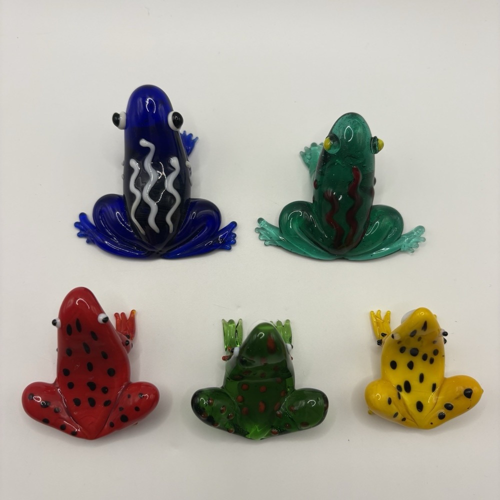Vintage Hand Blown Art Glass Frog Figurines Lot of 5 Colorful Murano Style - Picture 2 of 13